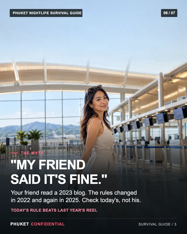 Slide 6: "my friend said it's fine." Your friend read a 2023 blog. The rules changed in 2022 and again in 2025. Check today's, not his.