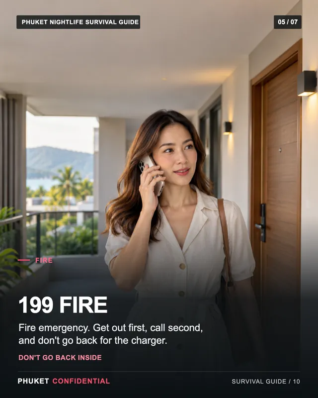 Slide 5: 199 · Fire Fire emergency. Get out first, call second, and don't go back for the charger.