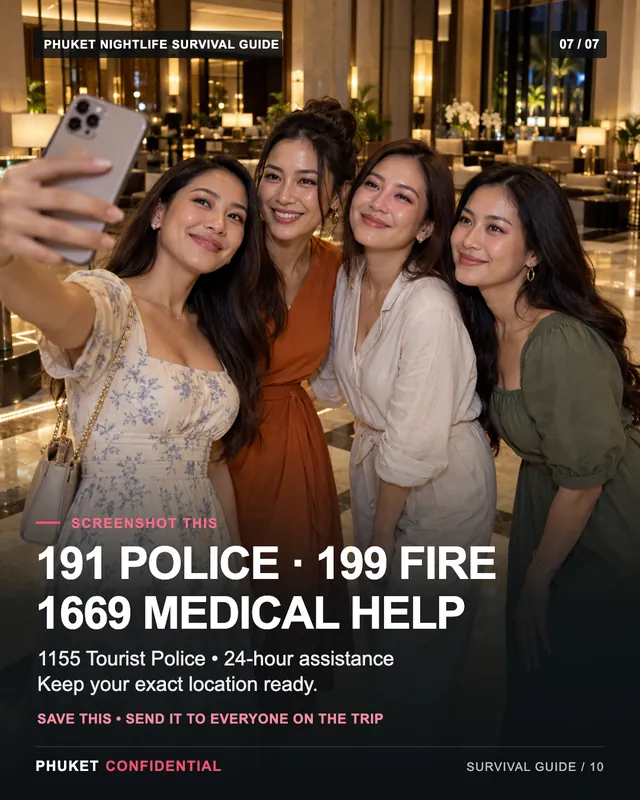 Slide 7: 191 police · 199 fire · 1669 medical help 1155 Tourist Police: 24-hour assistance. Keep your exact location ready.
