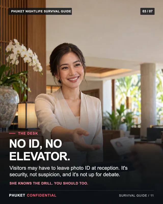 Slide 3: No ID, no elevator. Visitors may have to leave photo ID at reception. It's security, not suspicion, and it's not up for debate.