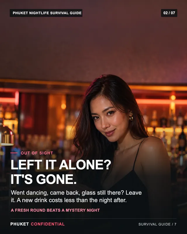 Slide 2: Left it alone? It's gone. Went dancing, came back, glass still there? Leave it. A new drink costs less than the night after.