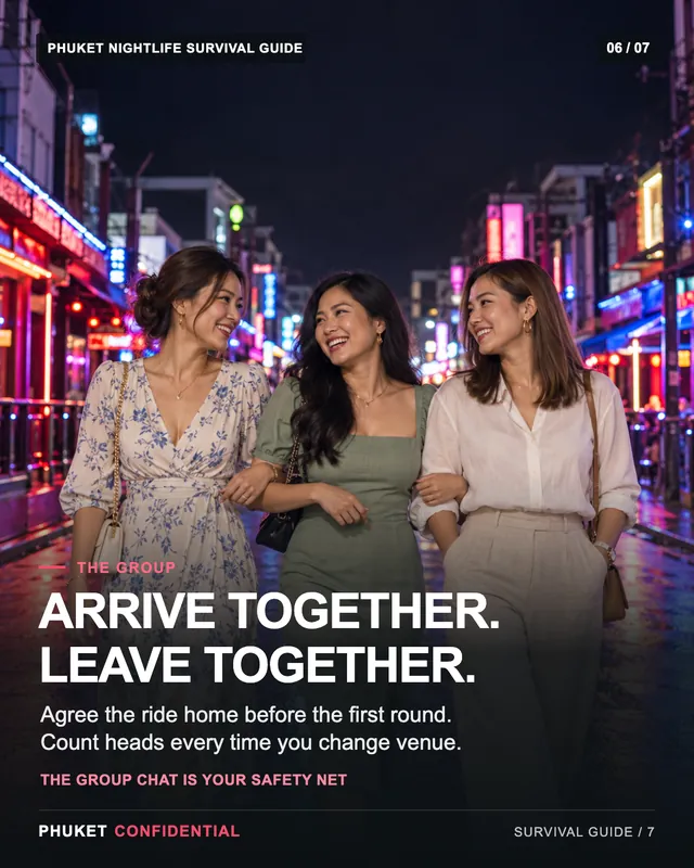 Slide 6: Arrive together. Leave together. Agree the ride home before the first round. Count heads every time you change venue.